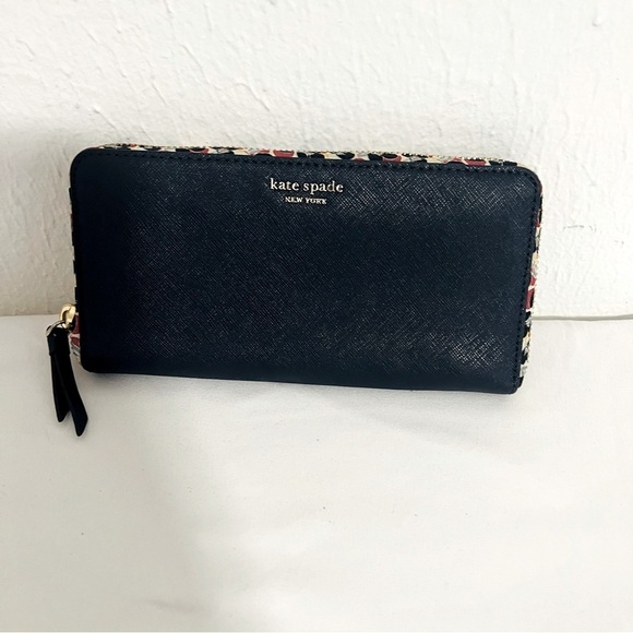 Kate Spade Blazer Blue Cameron Large Continental Micro Floral Wallet EUC Gold - Picture 1 of 8